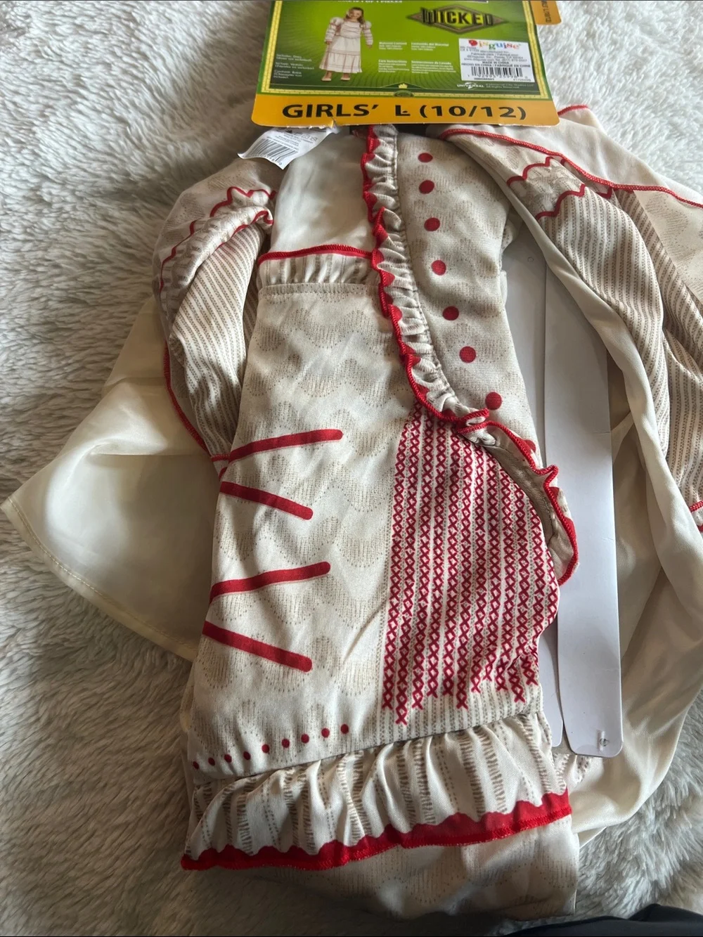 Girls Nessa Rose Wicked Costume Dress - Cream with Red Trim (Size L 10/12)